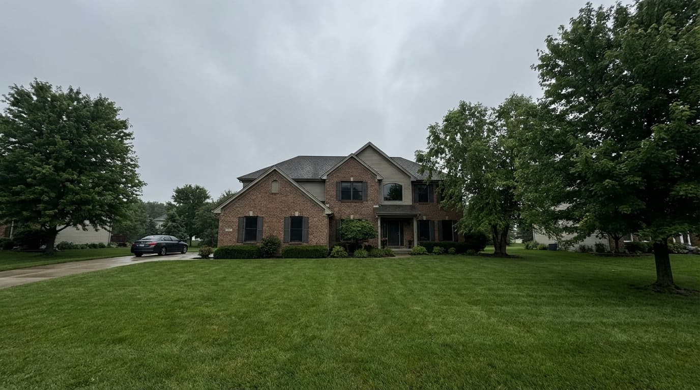 House exterior with gray overcast sky