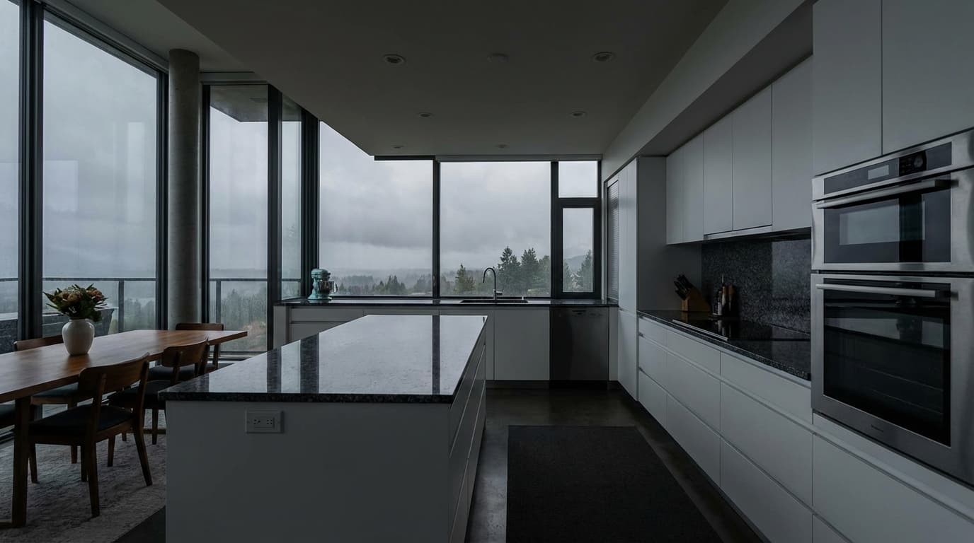 Listing exterior with dark, stormy clouds