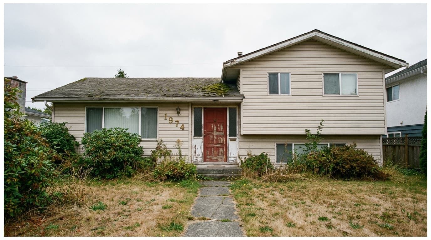 House exterior with dated curb appeal