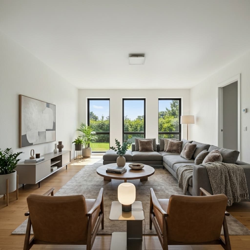 Beautifully staged living room with modern furniture