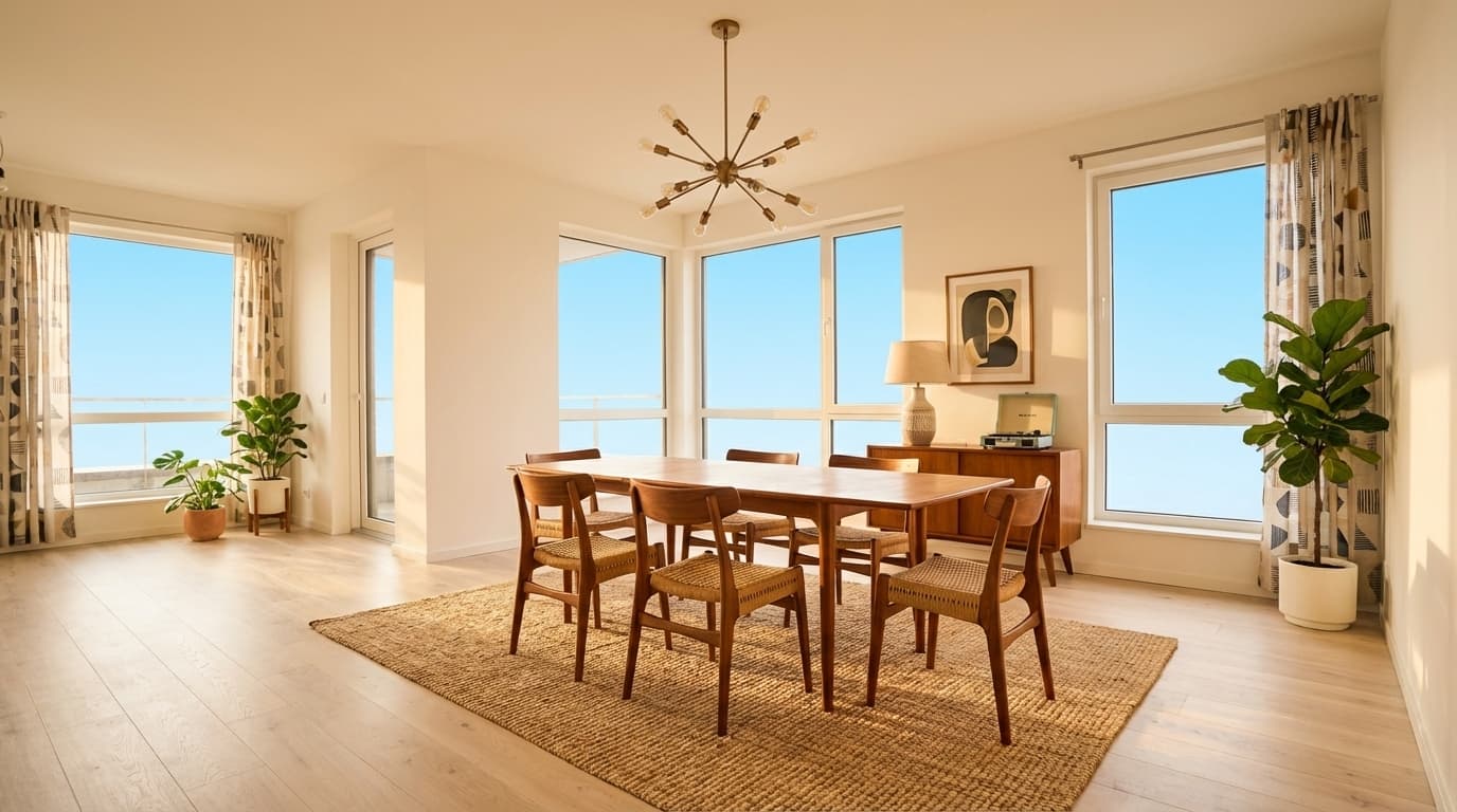 Dining Room staged in mid-century modern style