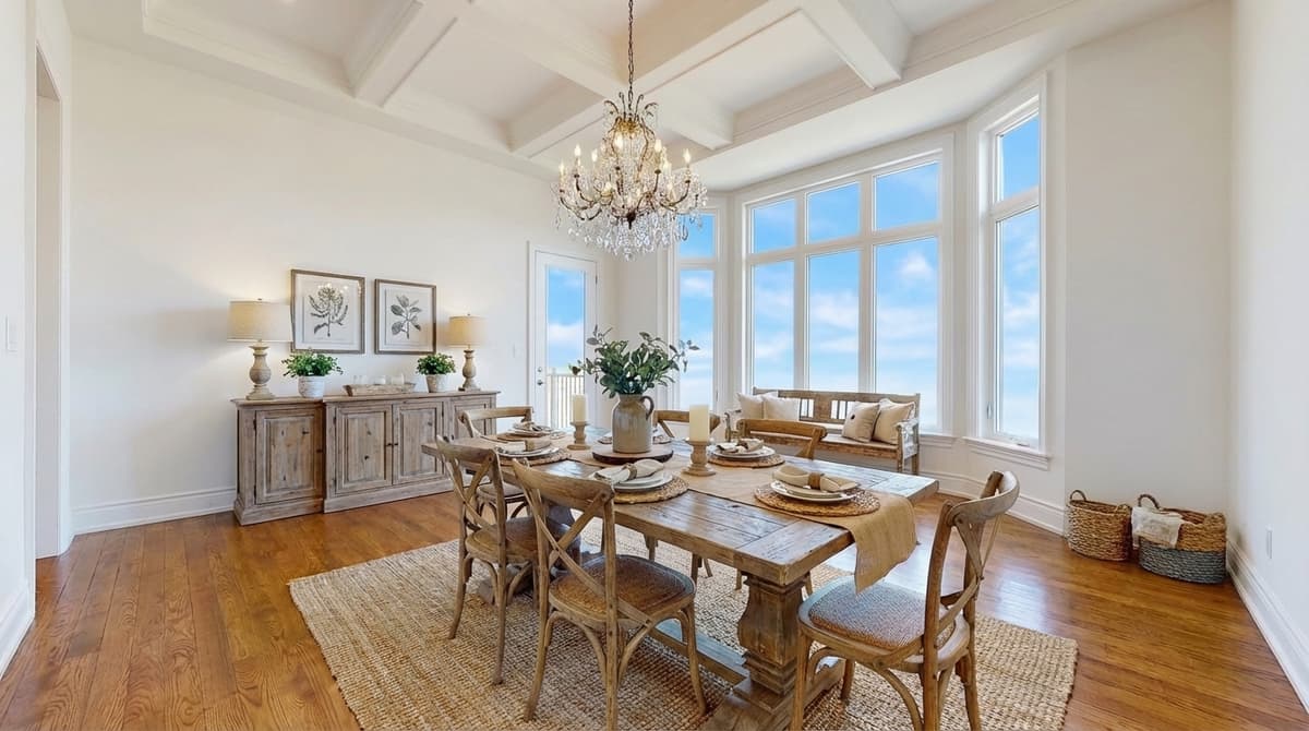 Dining room virtually staged in farmhouse style
