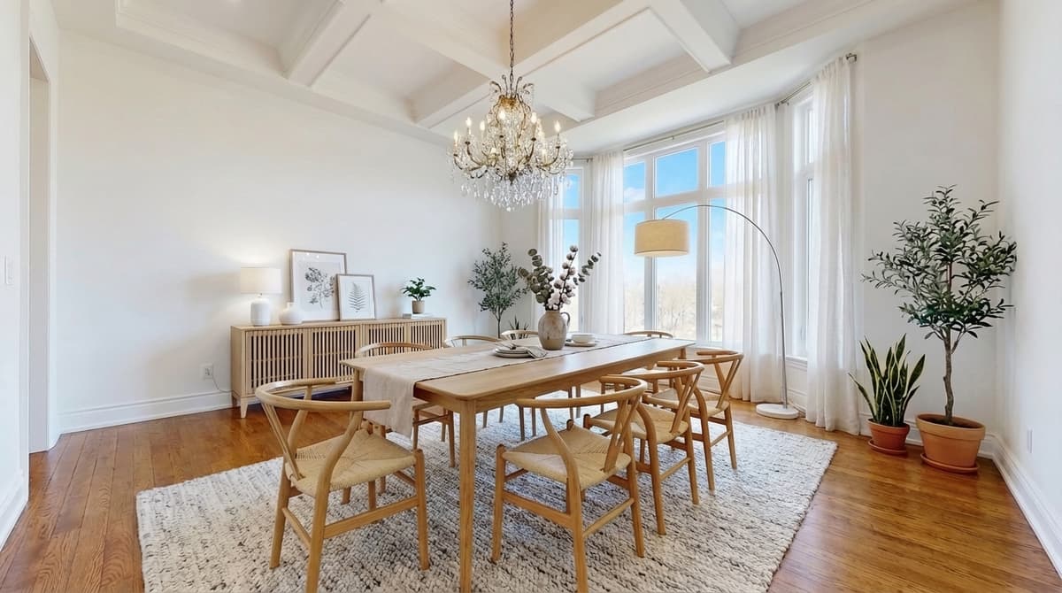 Dining room virtually staged in scandinavian style