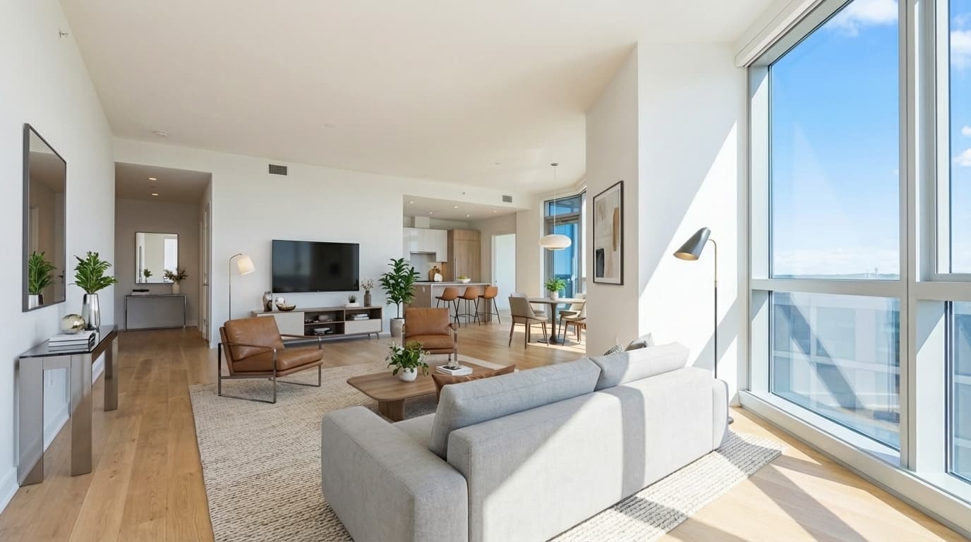 Virtually staged living room example showing MLS-compliant staging