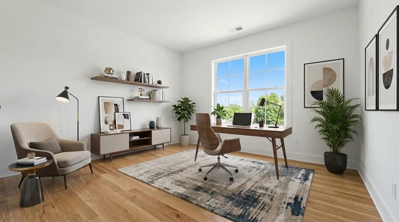 Staged home office with desk and chair