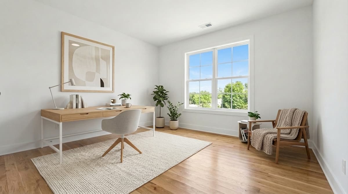 Home office virtually staged in scandinavian style