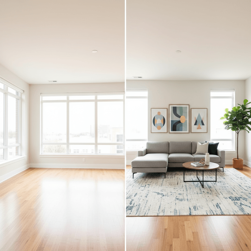 Virtual staging example of a modern living room