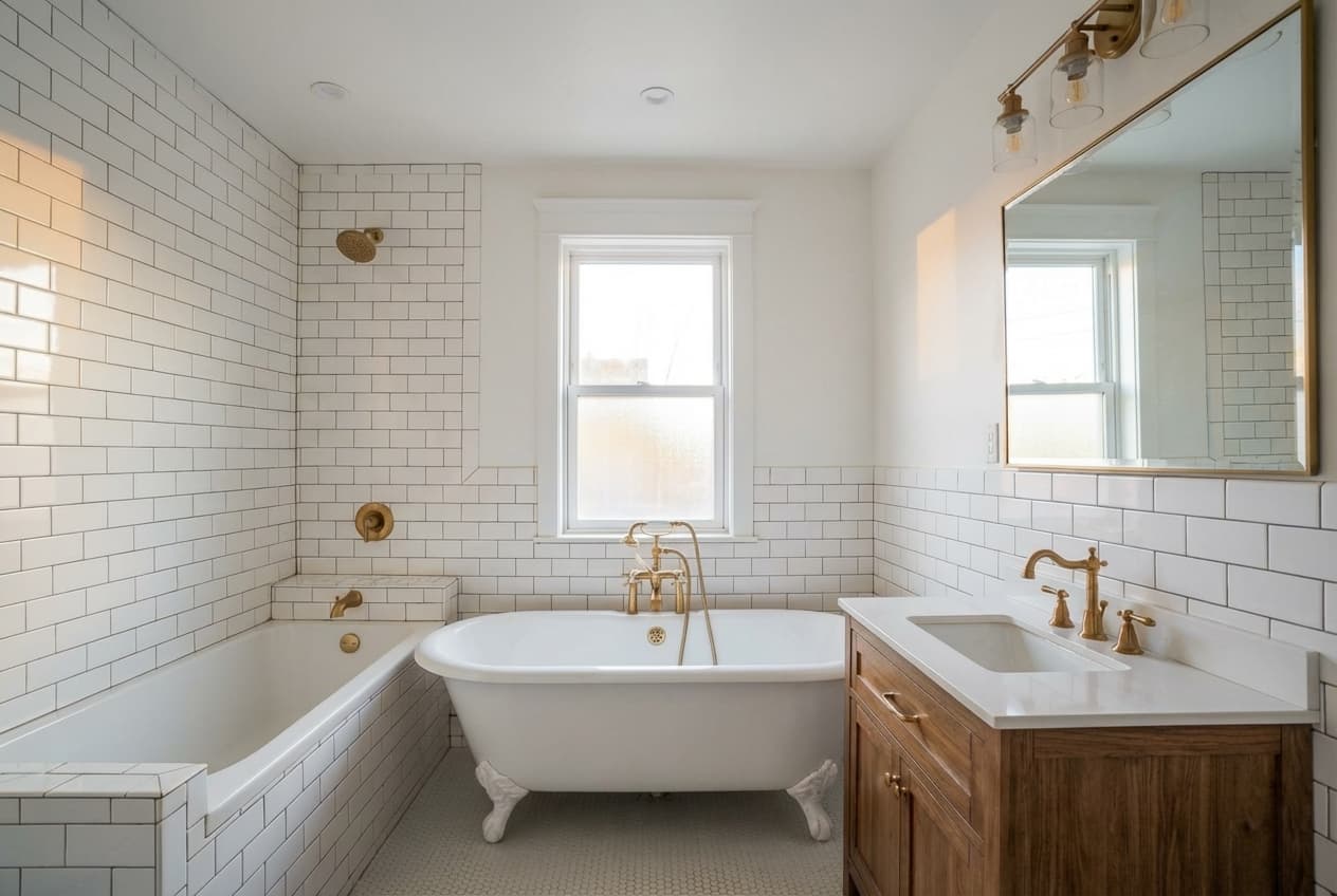 Same bathroom with neutral, true-to-life colors